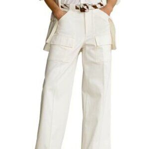 POLO RALPH LAUREN Wide Leg Pants Size 0 Ivory Cotton Blend Cargo Wear To Work
